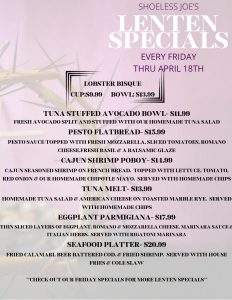 Lenten Specials at Shoeless Joe's in Addison, Illinois